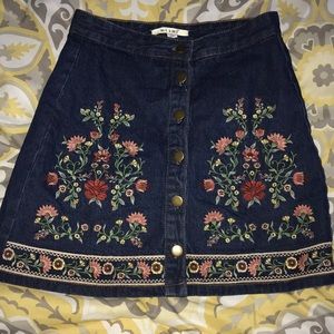 High rise floral denim skirt